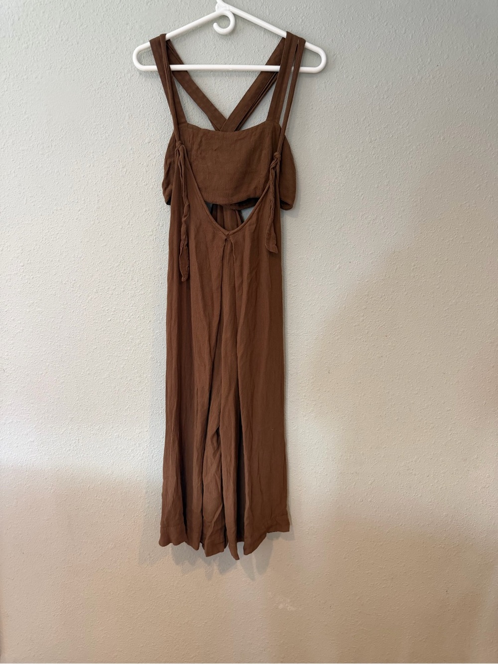 Free People Brown 2 Piece Wide Leg Set Sz S Smocked Crop Top Wide Leg Pants